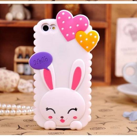 Чехол Cute Heart Hello Rabbit Белый для IPhone 4/4S