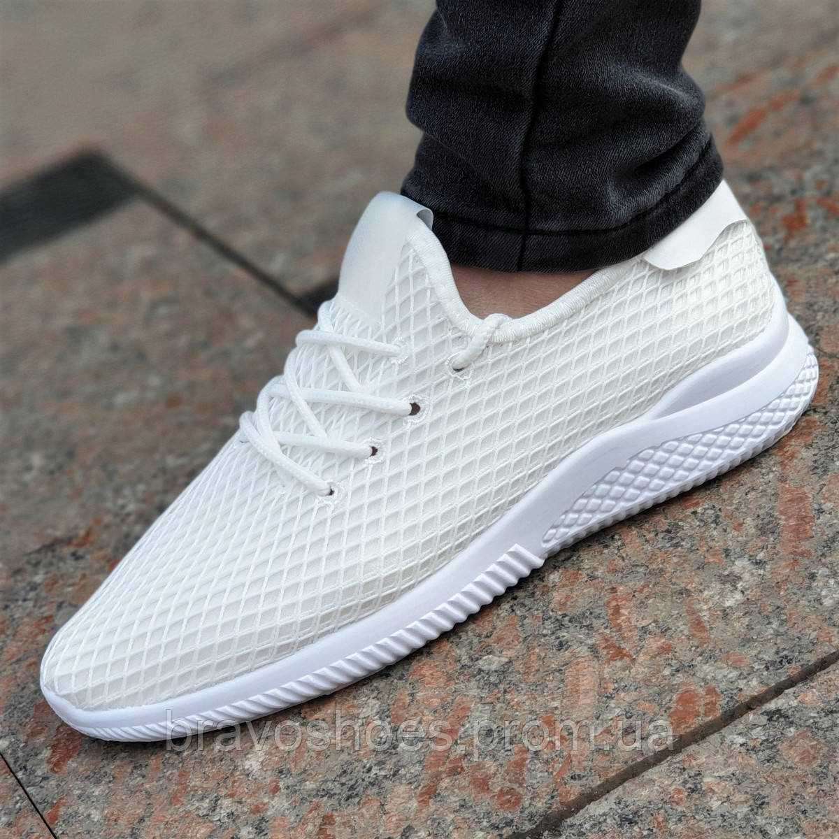 

Белые женские мокасины Deerupt Runner на шнуровке, сверху прочная капроновая сетка, повседневные (Код: Б1371)