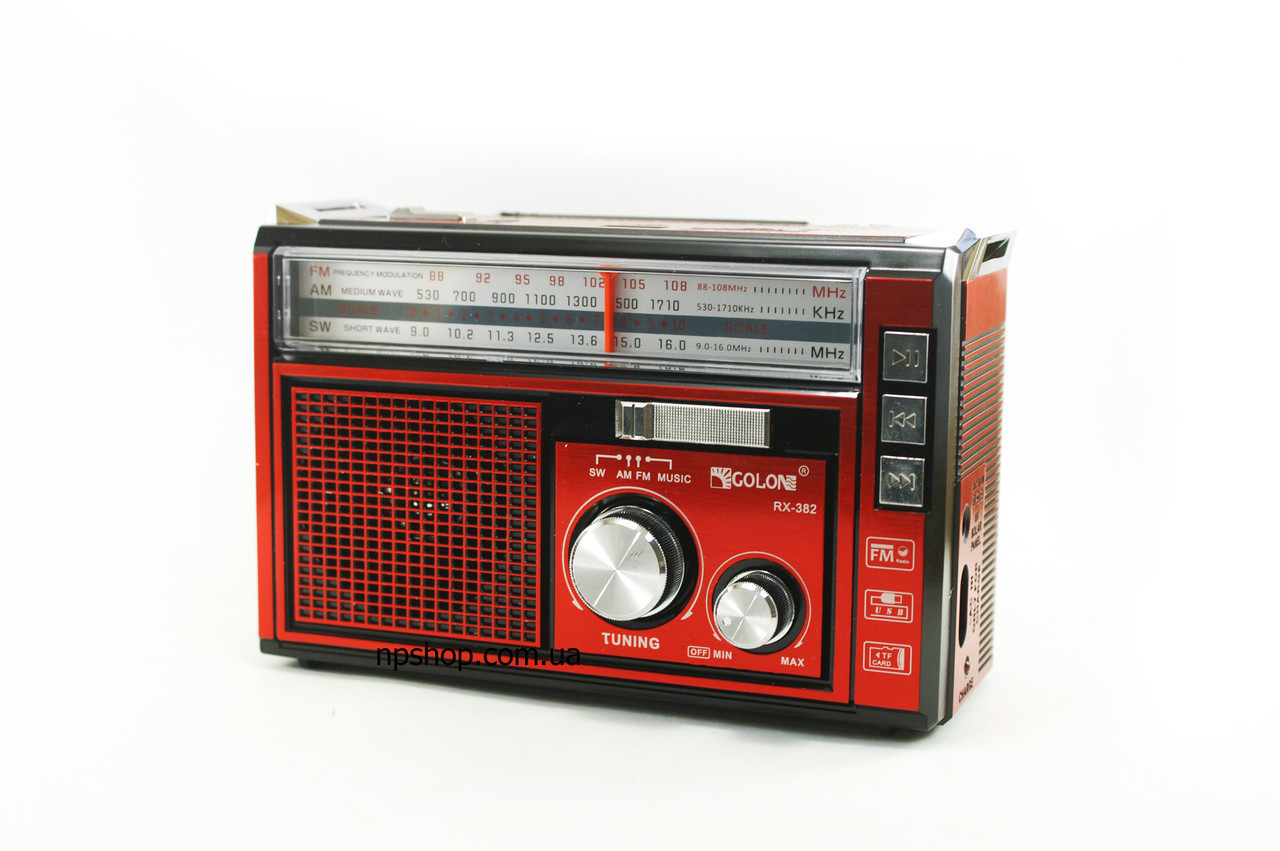 Радіоприймач RX-382 red Golon USB/SD функцією, знімним акумулятором і ліхтариком