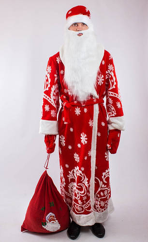 Карнавальный костюм Деда Мороза для взрослого красный с рисунком
