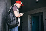 Кожаный мужской рюкзак из экокожи BORDER черный молодежный, фото 3