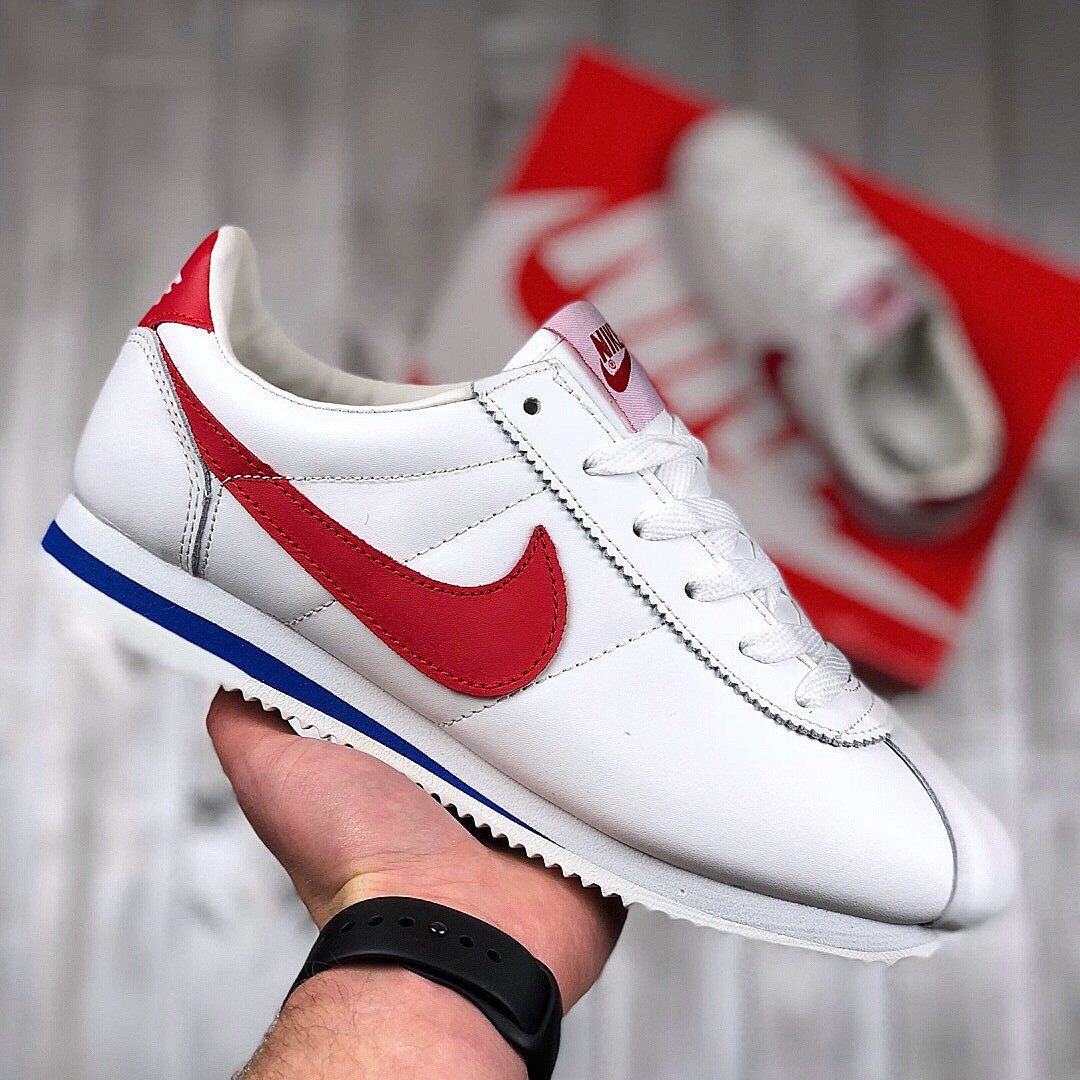 

Nike Cortez Leather White Red | кроссовки мужские; белые с красным, Белый