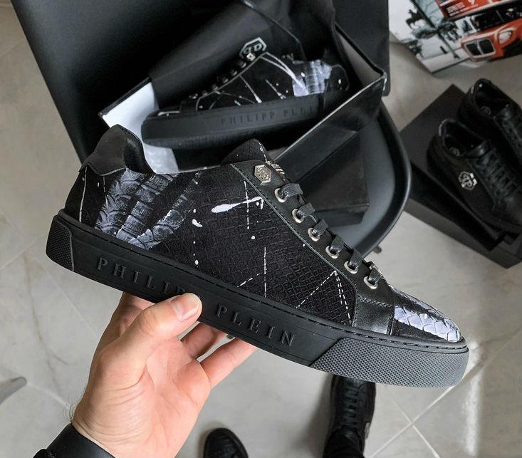 

Philipp Plein Leather Over The Top Sneakers | кроссовки мужские; кожаные, Черный