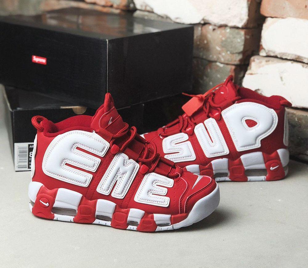 

Nike Air More Uptempo x Supreme Red/White | кроссовки женские и мужские; красные; высокие; суприм, Красный