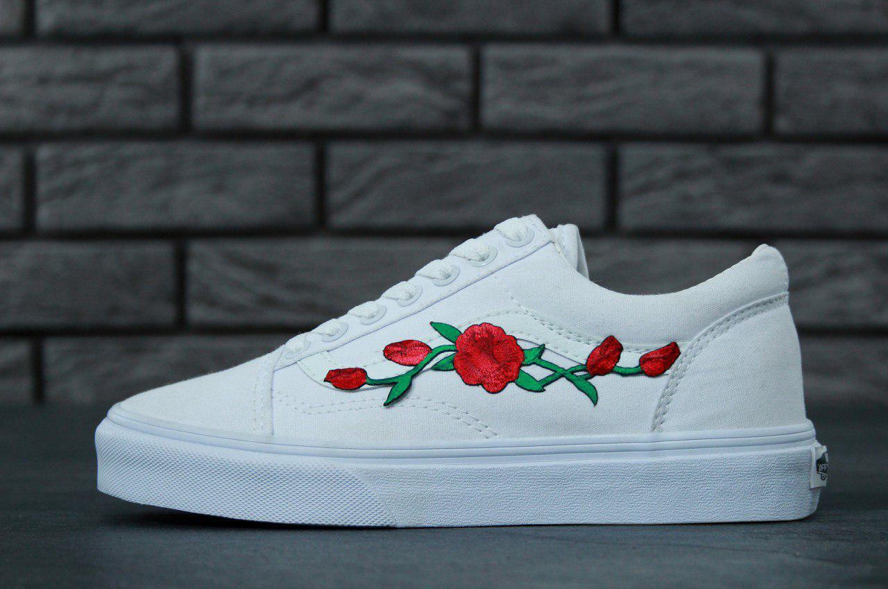 

Vans Old Skool White Floral Rose | кеды женские и мужские; вэнс; белые; цветочки 11, Новое, Белый