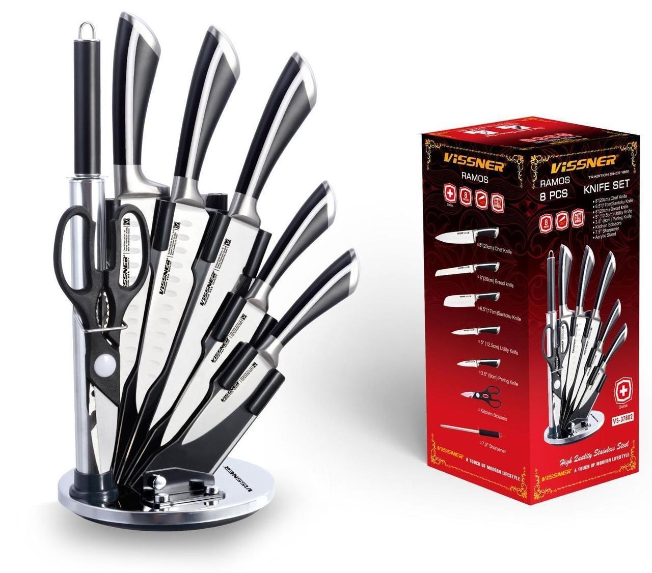 На подставке набор ножей Vissner VS 37801 удобные ножи стильный дизайн для кухни