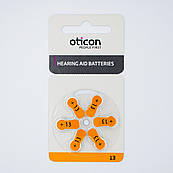 Oticon - елементи живлення до слухових апаратів - 13 типорозмір (блістер - 6 шт.)