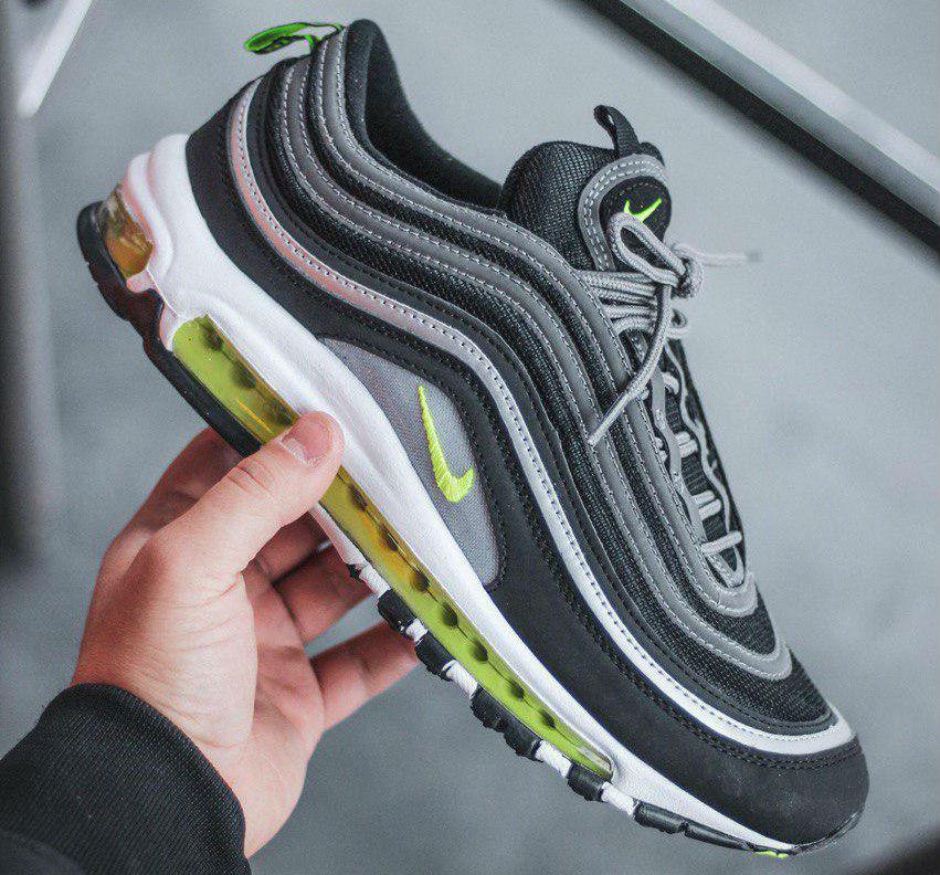 

Nike Air Max 97 Black / Volt - Metallic Silver - White | кроссовки мужские; рефлектив 8us - 41eur - 26cm, Черный