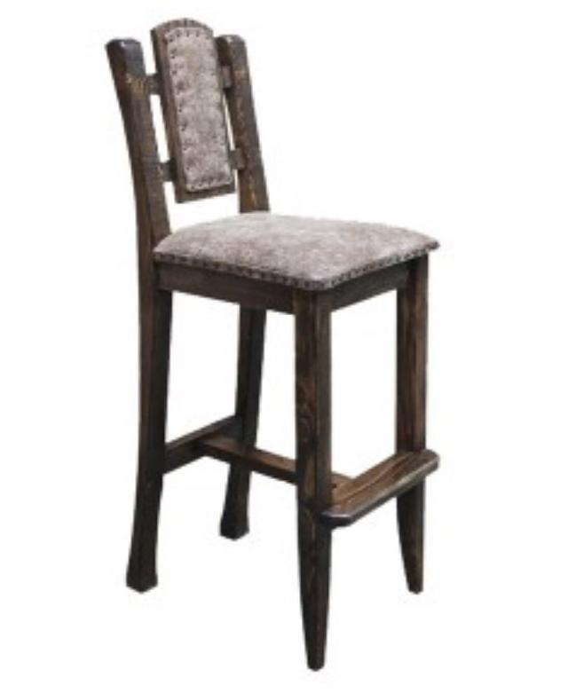 Високий стілець дерев'яний з підніжкою сидіння спинка шкірозамінник барний Махмуд