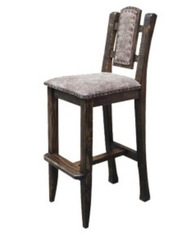 Високий стілець дерев'яний з підніжкою сидіння спинка шкірозамінник барний Махмуд