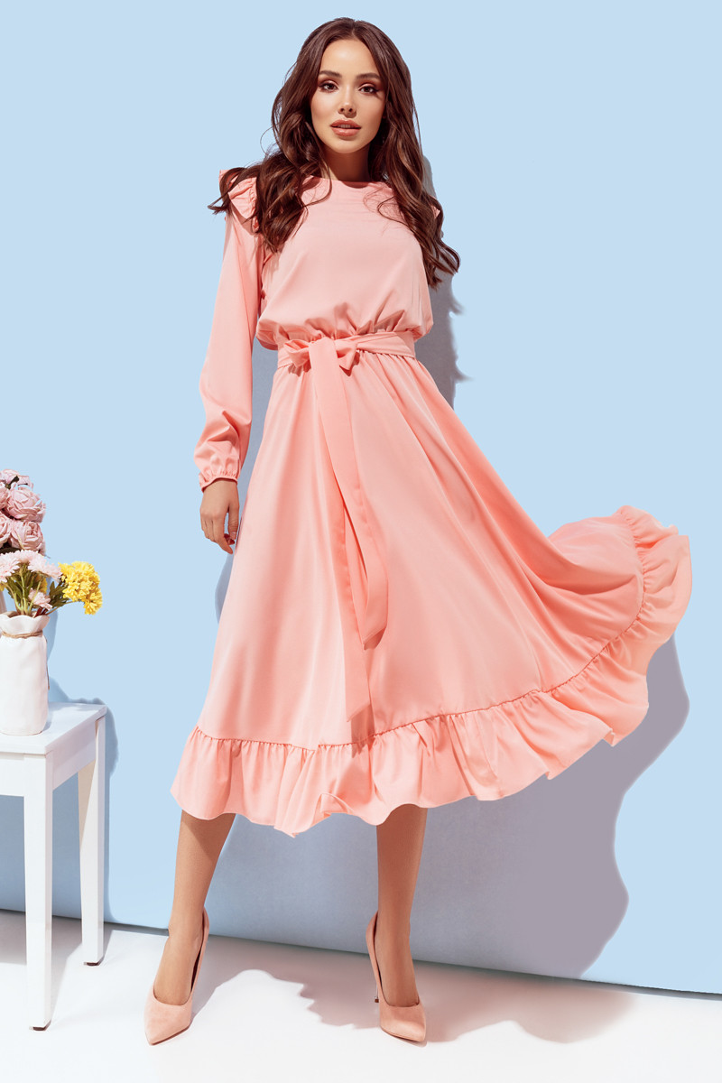 Платье женское с рюшиками(цвет Персиковый) 262-4 S...