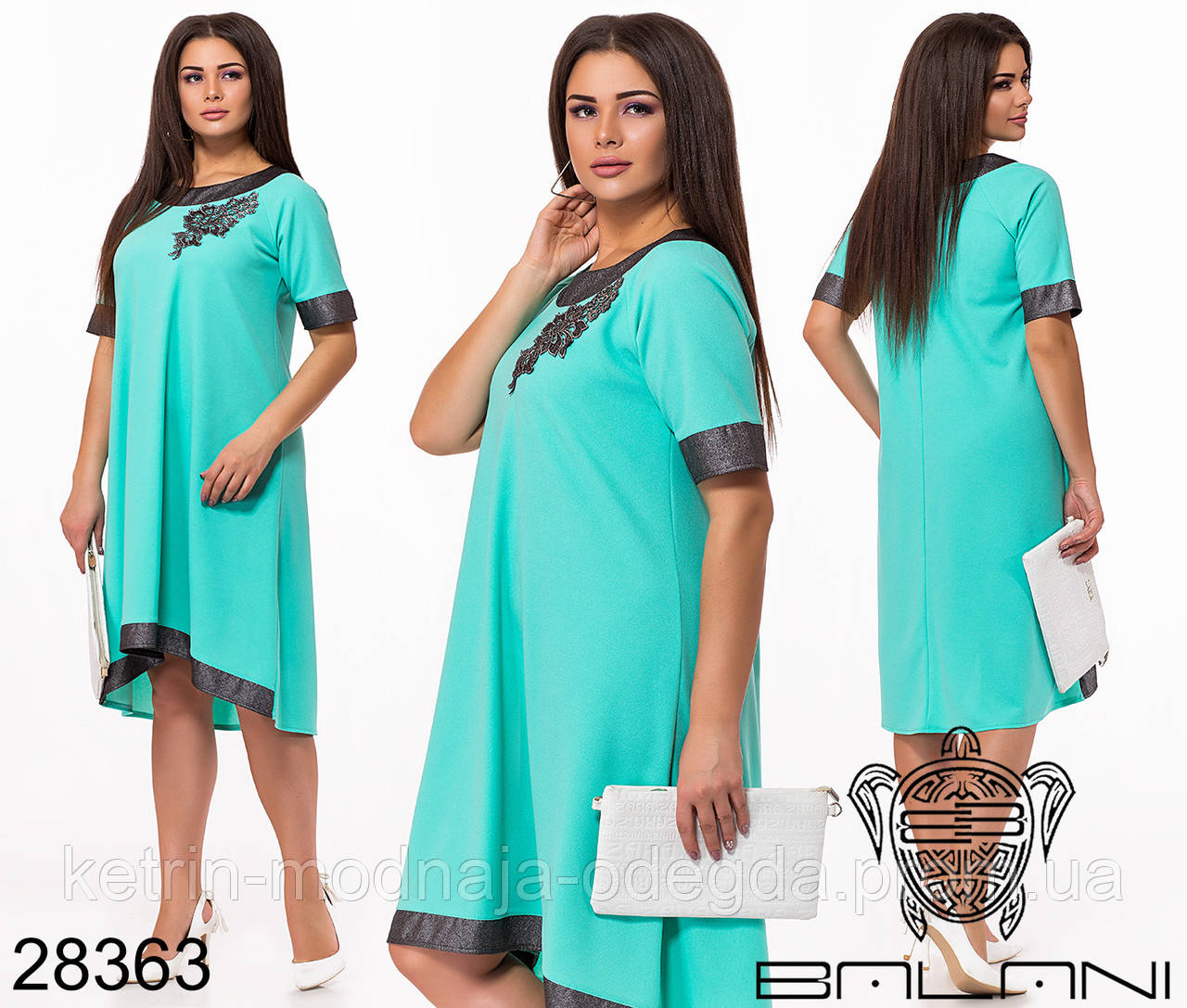 

Нарядное элегантное асимметричное женское платье свободного кроя больших размеров 48 - 62