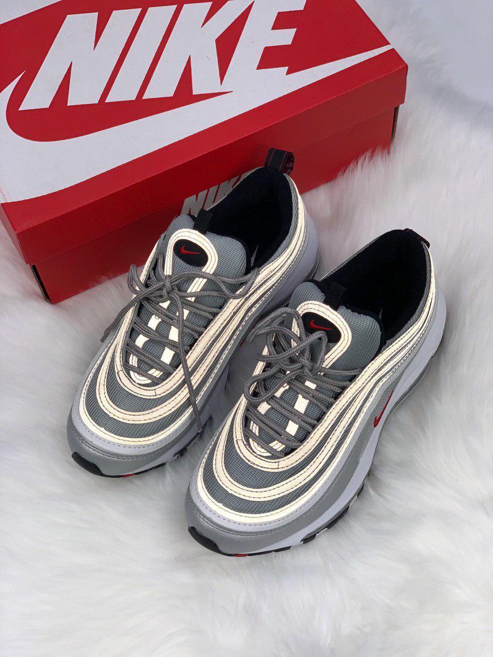 

Серебристые кроссовки Nike Air Max 97 Silver Bullet (Найк Аир Макс 97 рефлективные мужские и женские)