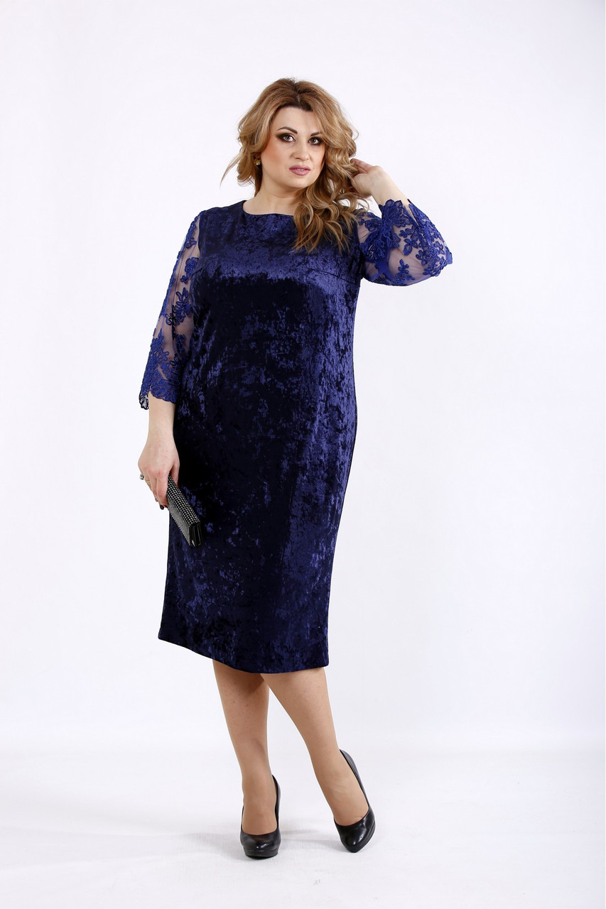 

Синее бархатное платье нарядное из велюра большого размера 42-74. 01095-3 70