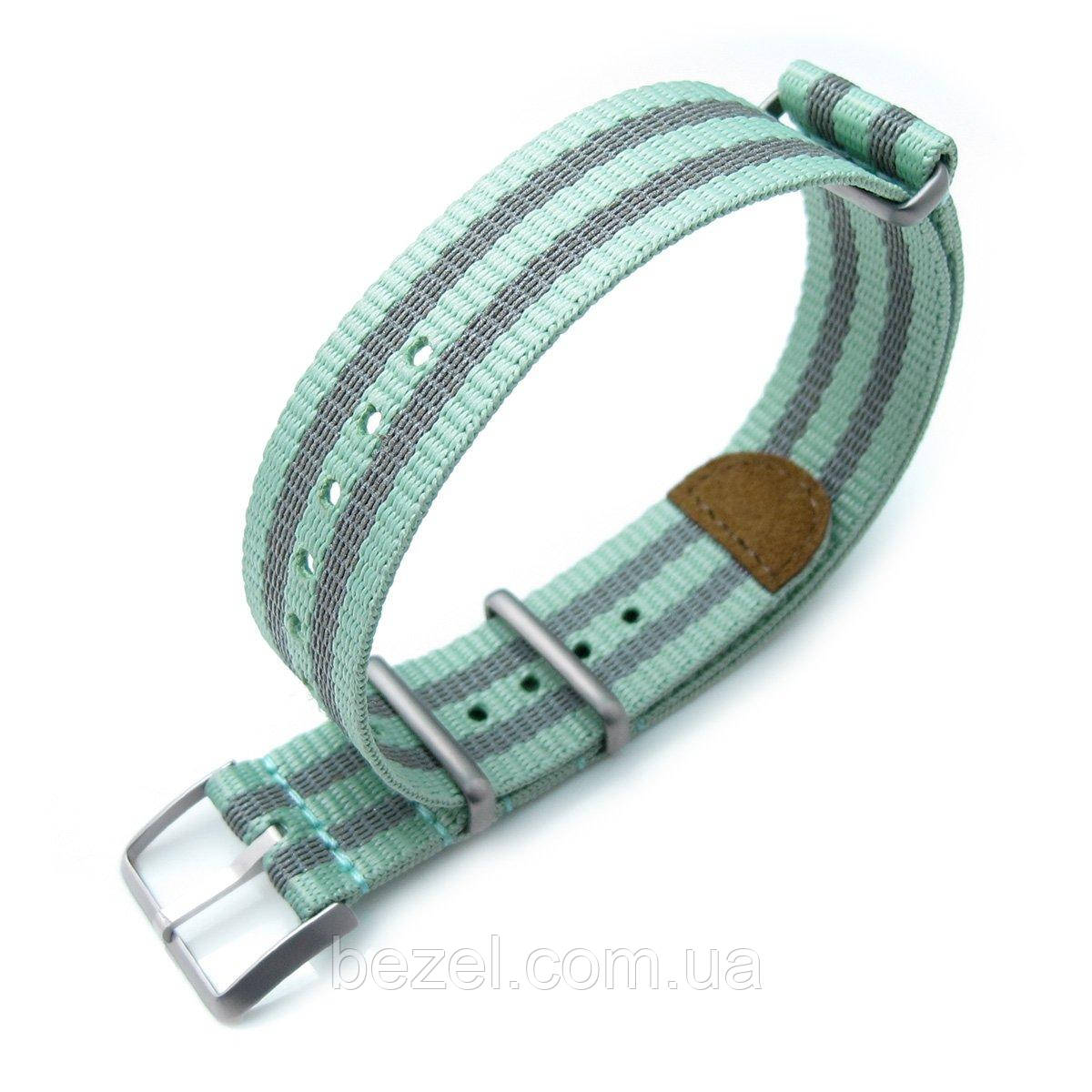 

MiLTAT 20mm G10 NATO 3M Glow-in-the-Dark Watch Strap, Brushed - Pastel Green & Grey Stripes