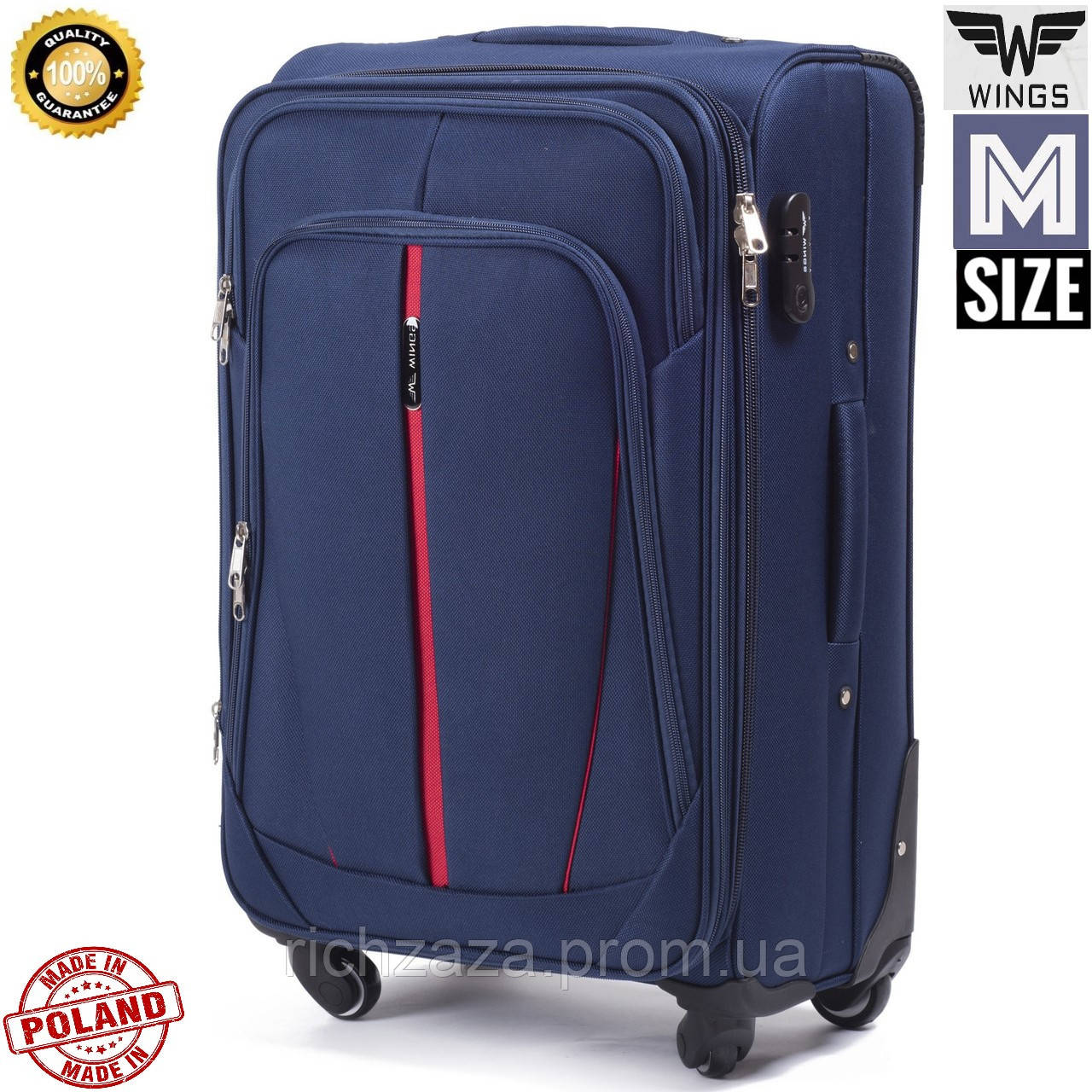 

Средний качественный дорожный чемодан на 4 колесах синий фирма Wings Одесса Украина Дорожные сумки и чемоданы