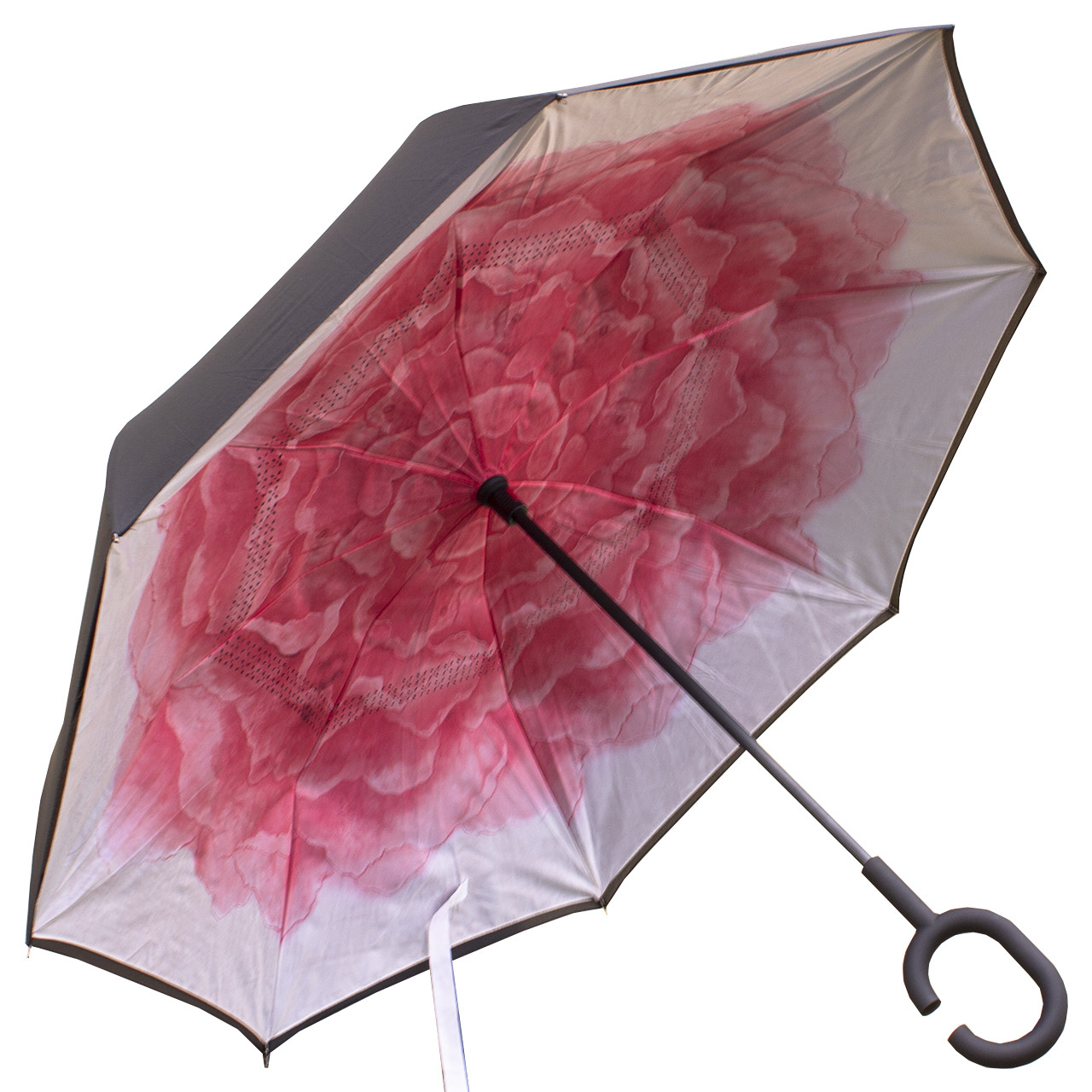 Зонт Up-Brella Роза Розовая тренд сезона двойной купол водоотталкивающая пропитка эргономичная ручка, Черный