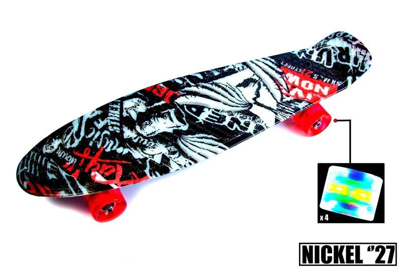 

Пенни борд Penny Board Nickel 27" дюймов "Street". Светящиеся колеса, Красный