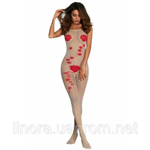 

Red Flower Pattern White Bodystocking Lingerie