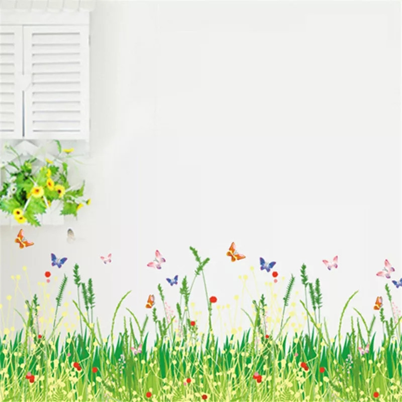 Наклейка на стену, наклейка цветок, наклейки на шкаф "полевые цветы с бабочками" 100см*35см (лист50см*70см)