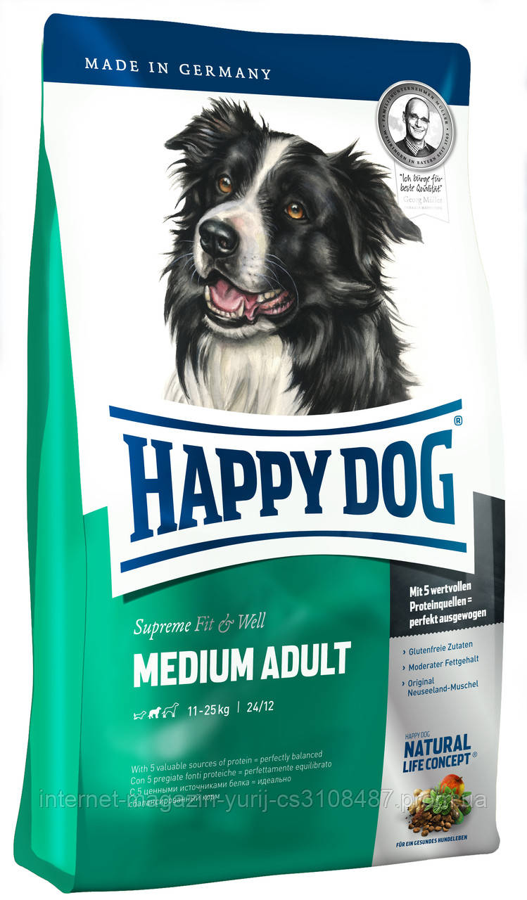 Корм для собак Happy Dog (Хэппи Дог) F&W Medium Adult для средних пород, 12,5 кг