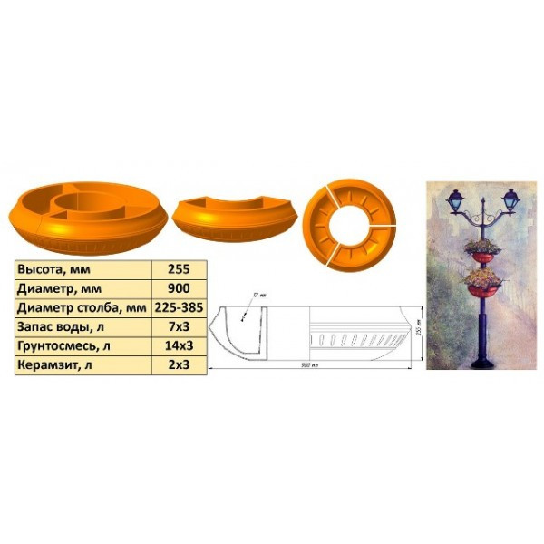 

Вазон уличный Ø 900 фонарный с двойным дном пластиковый, Разные цвета