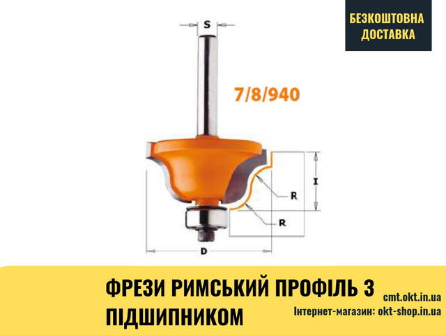 

Фреза с римским профилем кальовочная с подшипником СМТ S=8 D=38,1 (940.350.11)