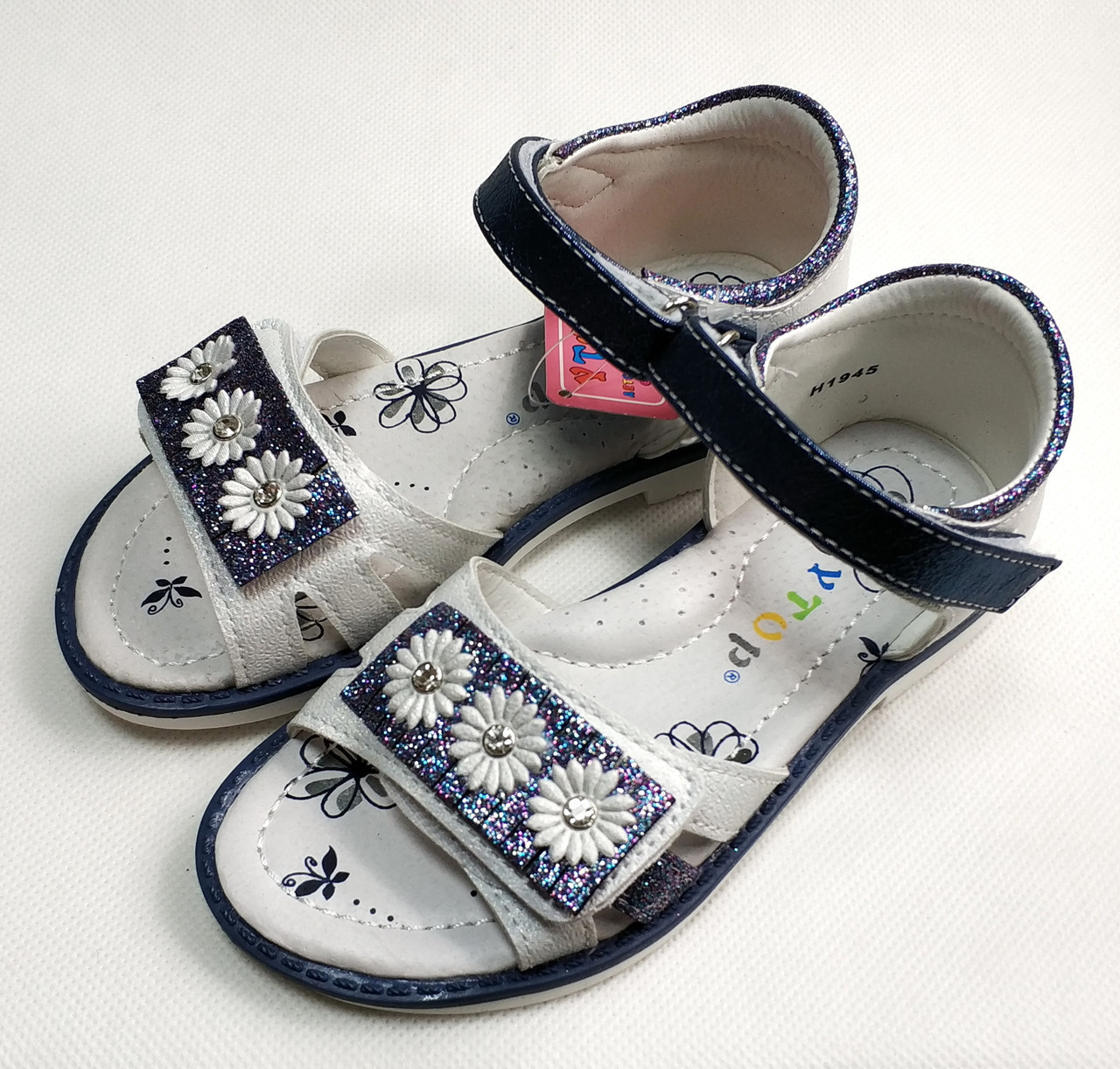 

Детские босоножки сандалии сандали для девочки синяя ромашка y.top 28р 18см, Белый