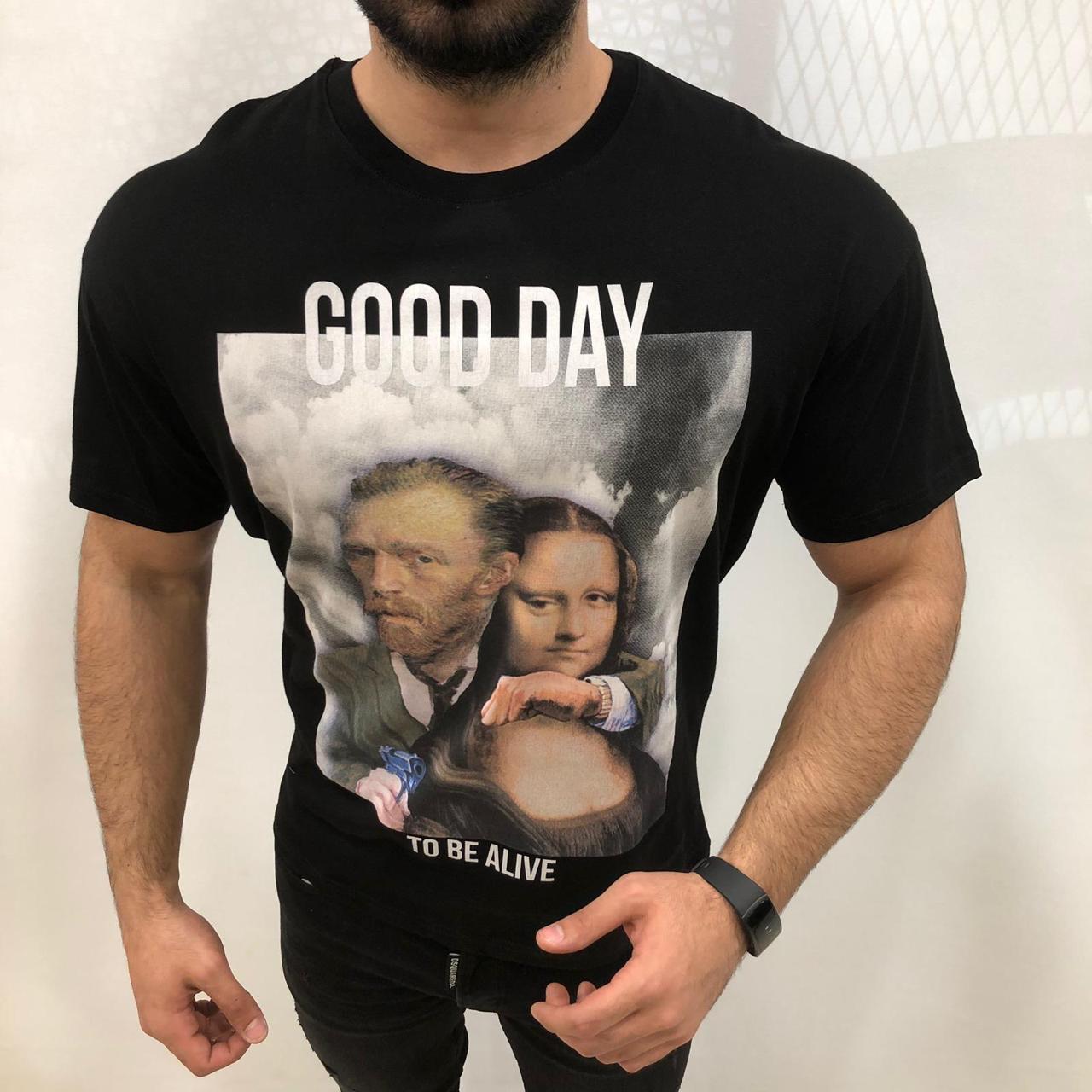 

Мужская стильная футболка GOOD DAY / чёрная