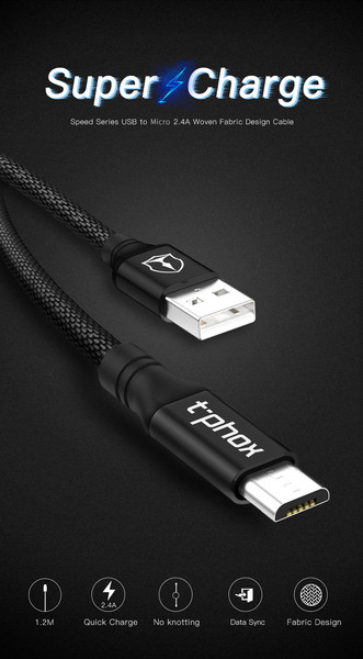 

Кабель T-PHOX Speed T-M810 Micro USB - 1.2m Black 2.4 А для синхронизации и зарядки