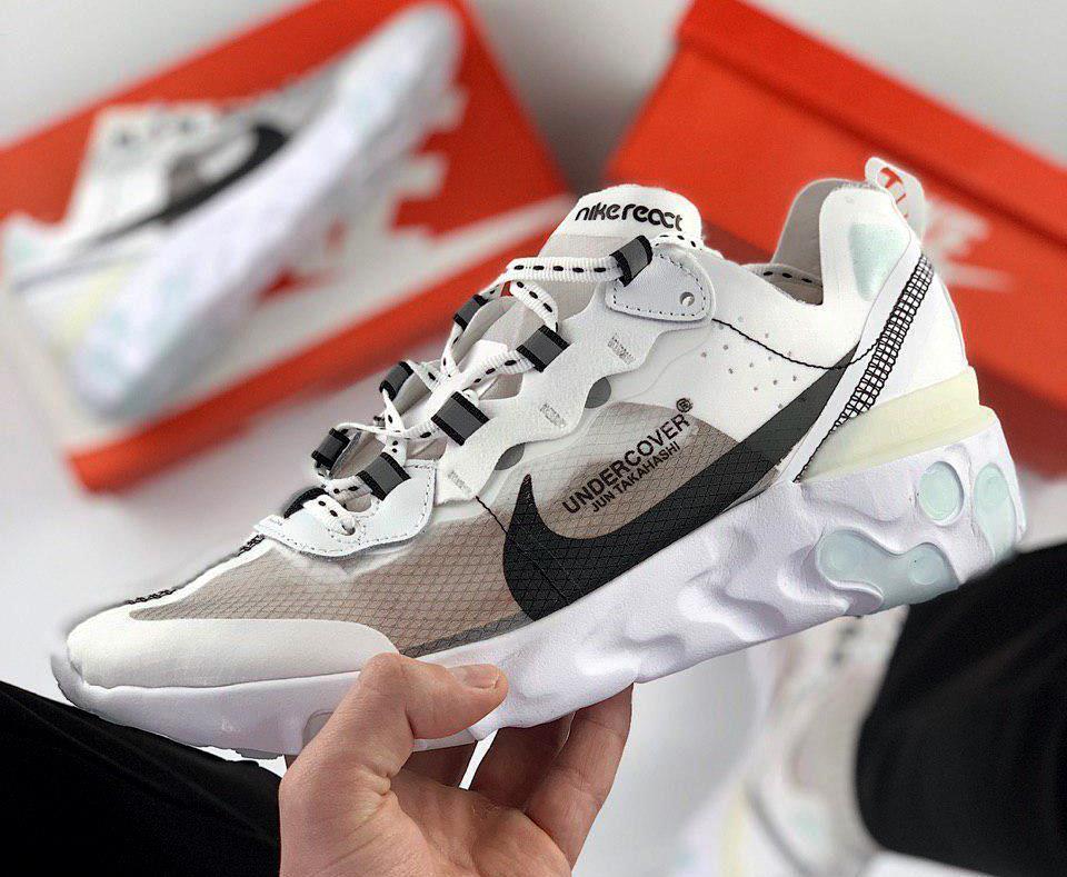 

Undercover x Nike React Element 87 White | кроссовки мужские; весенние/летние; белые/коричневые; Найк, Белый