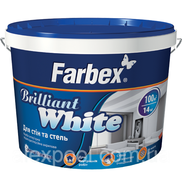 

Farbex Краска для стен и потолков "Brilliant White" Белый (База А) 7 кг