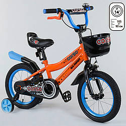 Двоколісний дитячий велосипед помаранчевий ручне гальмо дзвіночок кошик Corso 14" дітям 3-5 років