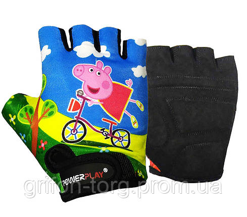 Велорукавички дитячі PowerPlay 5473 Peppa Pig голубі S, фото 2