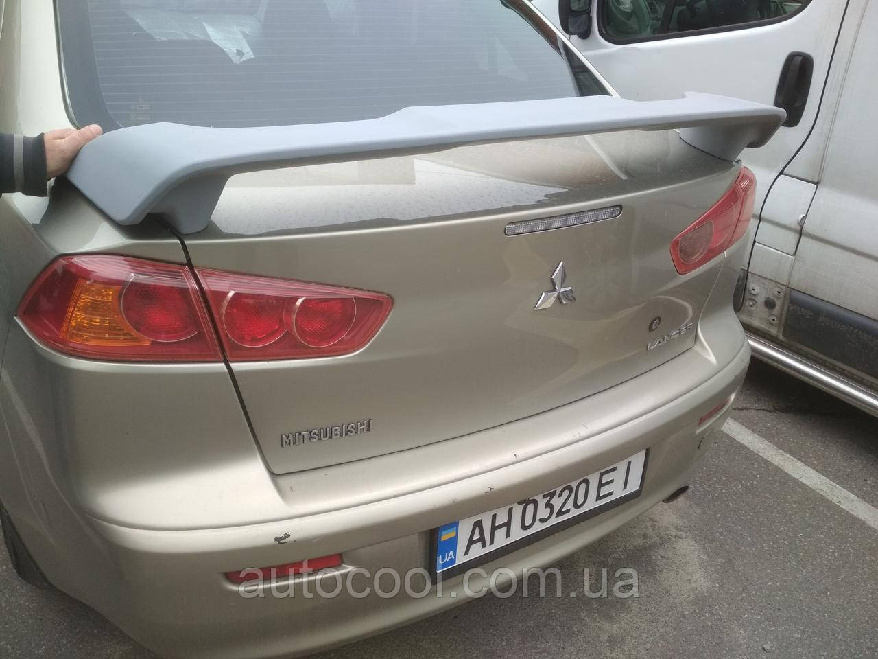 

Спойлер багажника Mitsubishi Lancer X 2007+ Митсубиши Лансер Х ABS пластик, Серый грунт (под покраску)