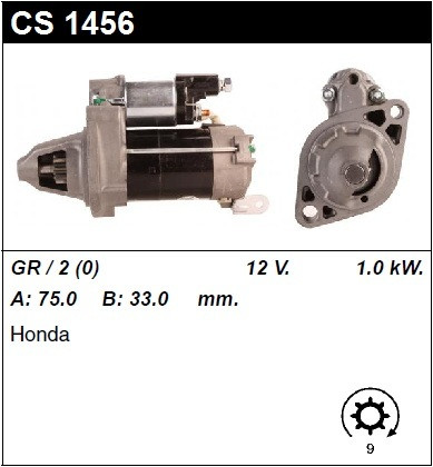 

Стартер CS1456, 12V-1.0kW-9t, на Honda Accord, CRV (CR-V), Civic, FR-V - 2.0, 2.4 SASS Польща