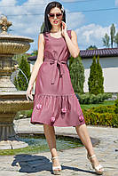 ✔️ Жіноче плаття-сарафан коттоновое з рюшами 42-48 розміру марсаловое, фото 1