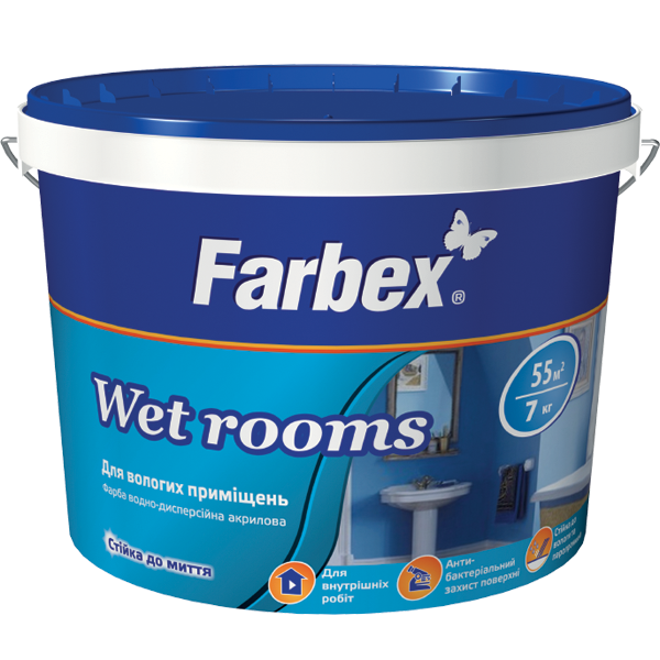 

Краска Farbex для влажных помещений "Wet Rooms", 7 кг (белая)