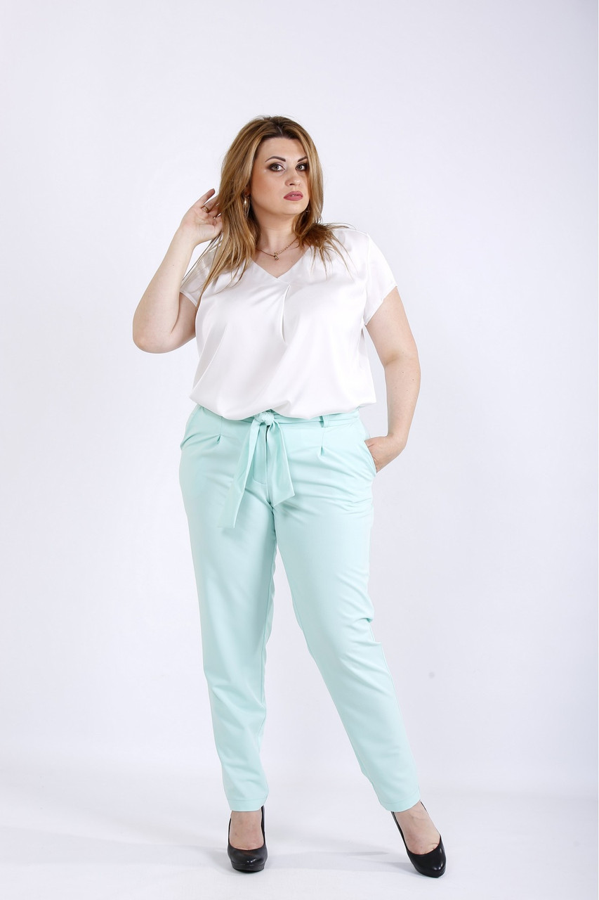 

Мятные легкие брюки женские стильные большой размер 42-74. B056-2 60