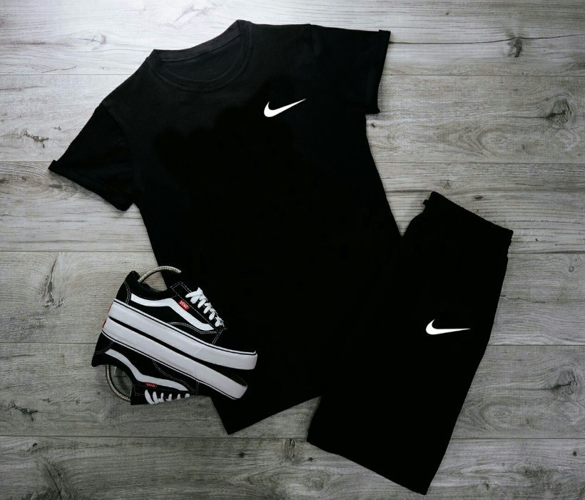 

Комплект Шорты + футболка + Подарок Nike Black | Мужской летний спортивный костюм Найк ТОП качества, Черный