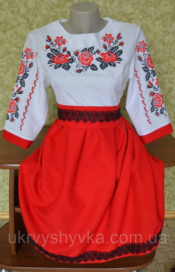 Вишиванка плаття "Анжеліка" червоне: жіночі вишиванки, чоловічі вишиті  сорочки, вишиванки для сім`ї, комплекти вишивонок, вишиті костюми, дитячі  вишиванки