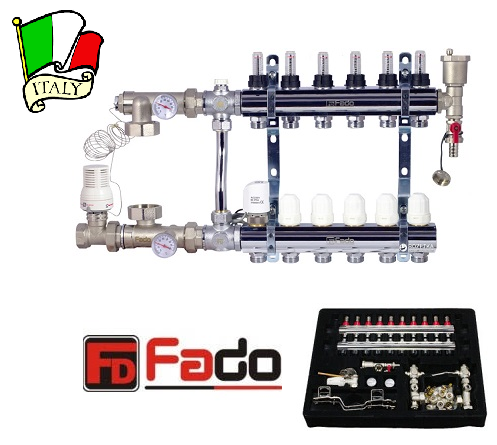 Колектор для теплої підлоги на 9 контурів FADO Італія зі змішувальним вузлом