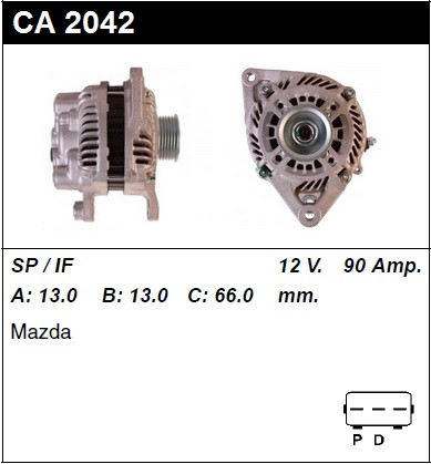 

Генератор CA2042IR 12V-90A / Mazda 2, 3 1.3-1.5-1.6 07, A2TG1391 CUT-CAR Корея