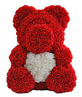 Мишка из 3D роз высотой 40см Красный