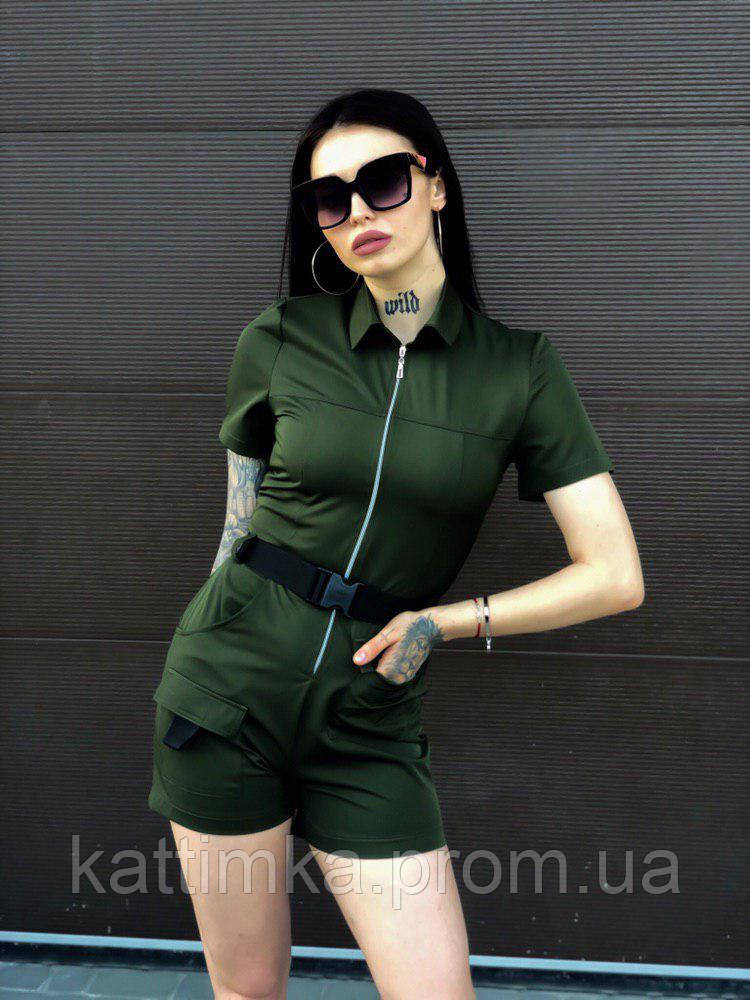 

Женский стильный летний комбез с пояском, Разноцветный