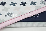 Тканина бавовняна сині та рожеві "Хрестики з візерунком" на білому №1032, фото 5