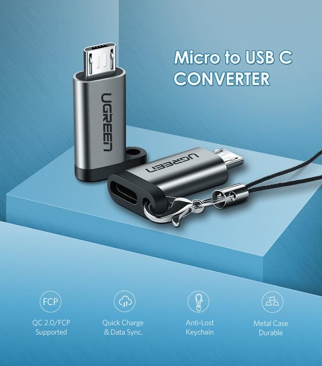 Перехідник-адаптер USB Type-C до microUSB Ugreen US282 Сірий
