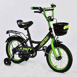 Двоколісний дитячий велосипед чорний ручне гальмо дзвіночок кошик Corso 14" дітям 3-5 років