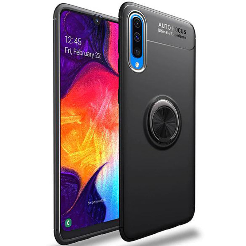 

TPU чехол Deen ColorRing под магнитный держатель для Samsung Galaxy A70 / A70s, Черный / черный