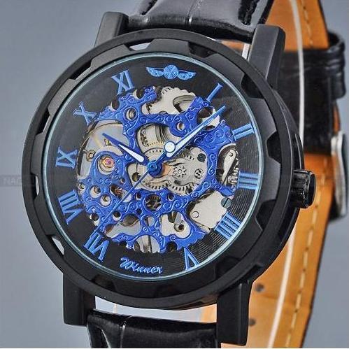 Мужские механические часы Winner Skeleton черно-синий
